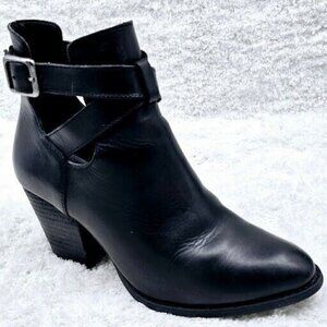 REBA Womens KC Black Leather Buckle High Heel Ankle Boots Size 6.5 M EUC